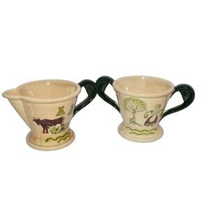 Poppytrail  Metlox Homestead Provincial Green Red Yellow Sugar Creamer Set Vtg